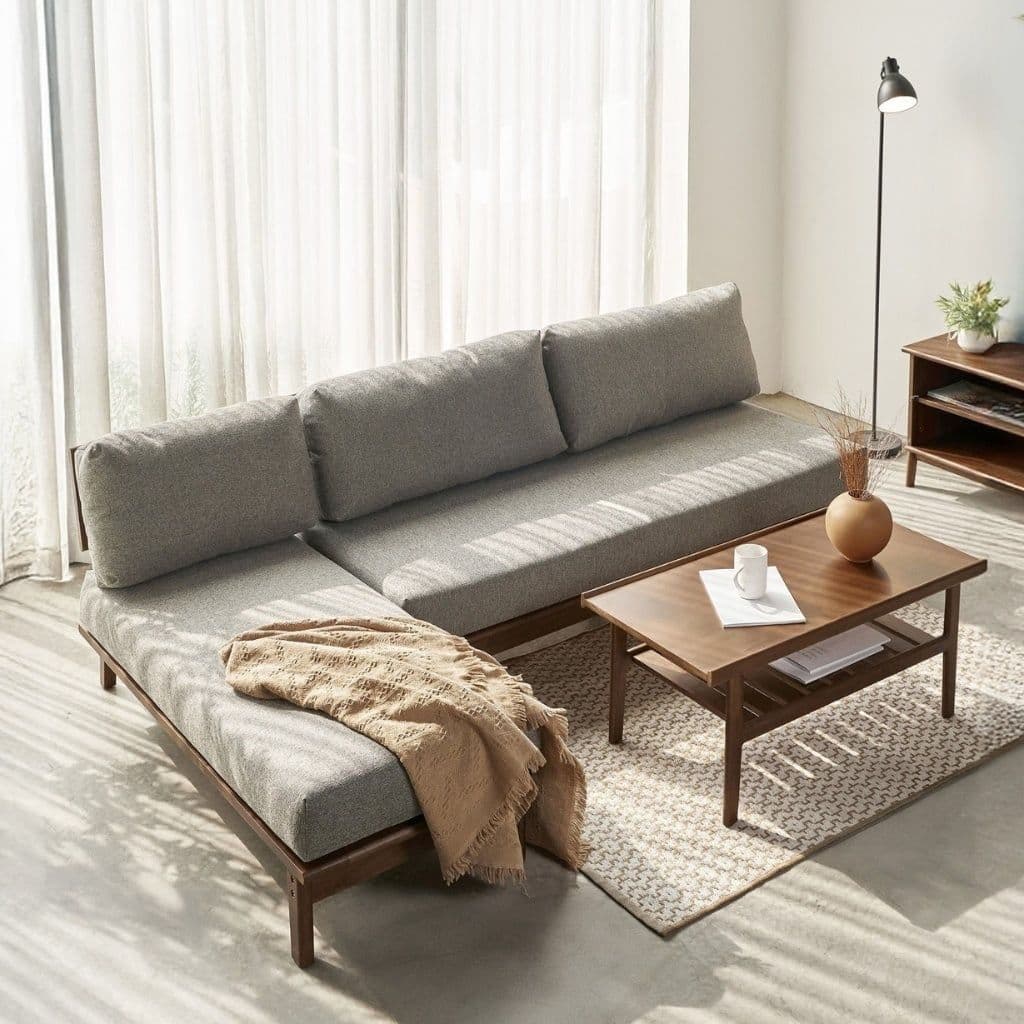 Sofa góc hợp với bàn trà nào? Cách chọn bàn trà đẹp và cân đối