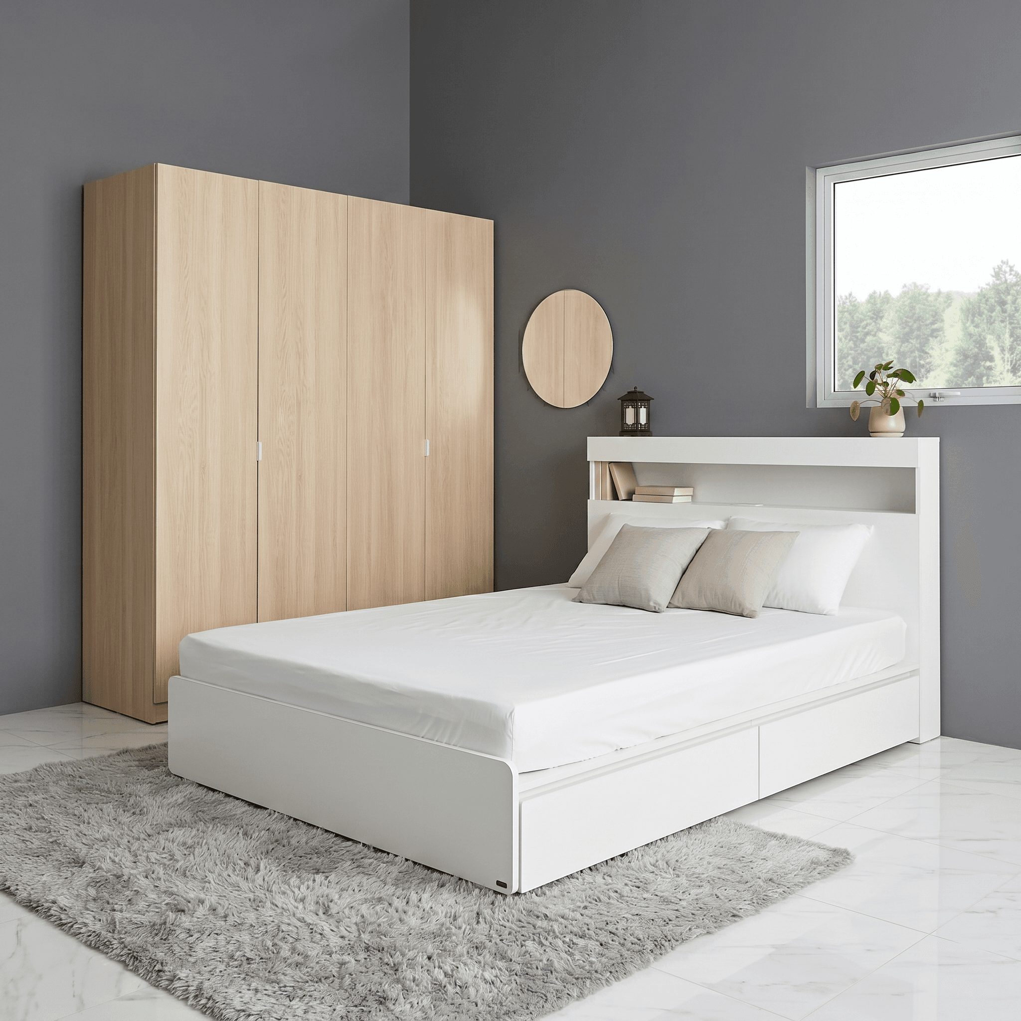 Combo Phòng Ngủ Nhà Đẹp - Tốt MOVA (Giường Có Hộc & Ổ Điện Và Tủ Quần Áo)
