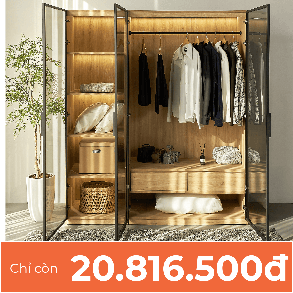 Combo Tủ Quần Áo Cánh Kính ASTRO - Nhiều kích thước
